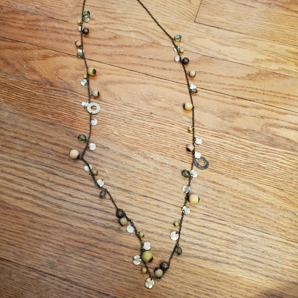 Green long statement necklace